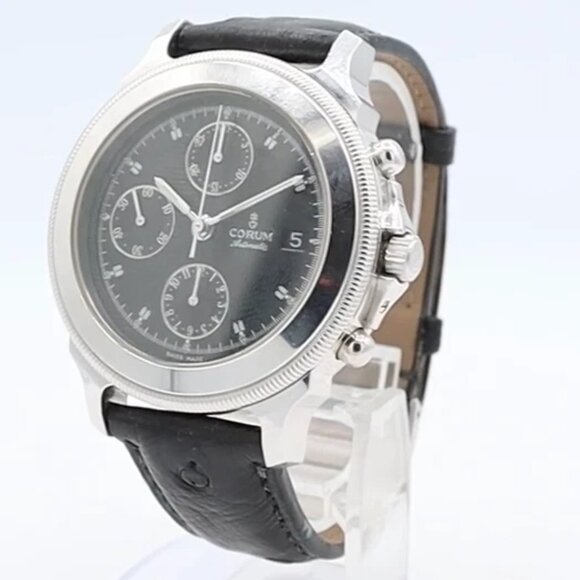 Vintage Corum 77.111.20 Stacked Sub Black Men's Chronograph Wristwatch ETA 7750 - Picture 1 of 5